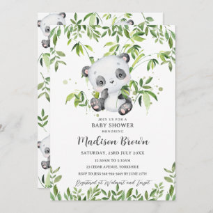 Invitation Cute Panda Bear Bambou Baby shower de verdure