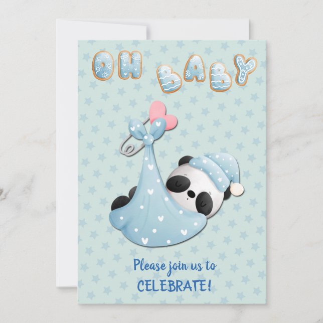 Invitation Cute Panda Bear Boy Baby shower (Devant)