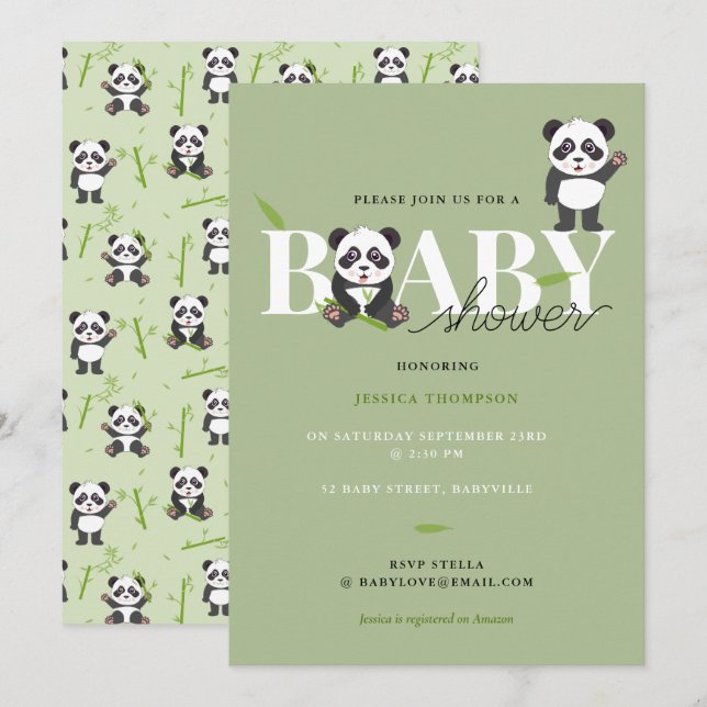 Invitation Cute Panda Bear Kawaii Gender Neutral Baby Shower (Devant / Derrière)