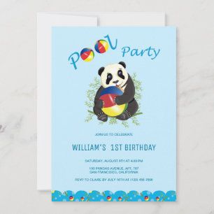 Invitation Cute Panda Bear Pool Party 1er anniversaire Photo