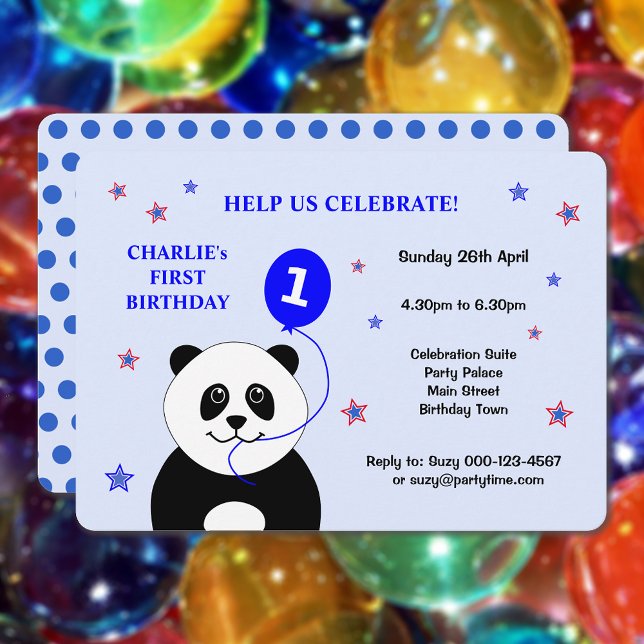 Invitation Cute panda fête d'anniversaire (Showing rounded corners option)