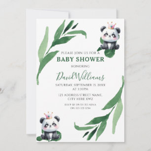 Invitation Cute Panda Foliage Genre Neutre Baby shower Chic