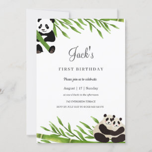 Invitation Cute Panda Green Bamboo fête d'anniversaire