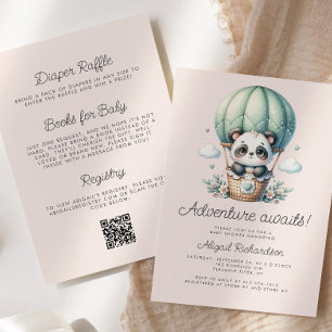 Invitation Cute Panda Mint Green Blush QR Code Baby shower