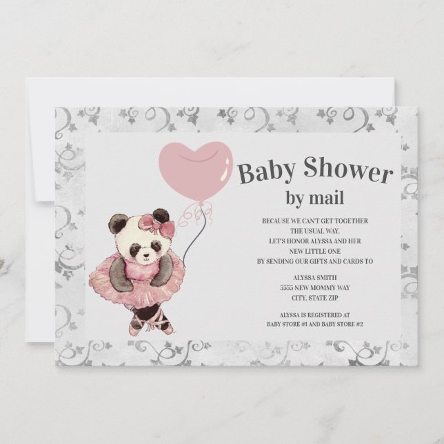 Invitation Cute Panda Ours Ballerina Baby Girl Douche par cou (Devant)