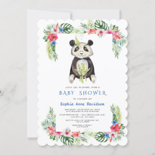 Invitation Cute Panda Ours Fleurs tropicales Baby shower cadr