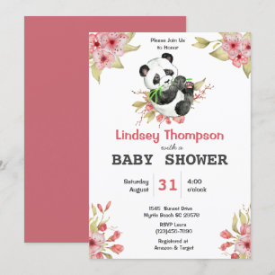 Invitation Cute Panda Ours Floral Girls Baby shower