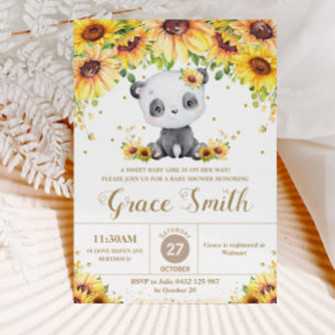 Invitation Cute Panda Ours Tournesol Fleur de Baby shower Flo
