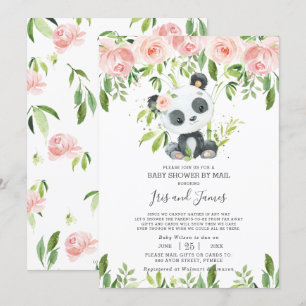 Invitation Cute Panda rose Floral Baby shower virtuel par cou