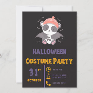 Invitation Cute Panda Vampire Ghost Bats Black Halloween
