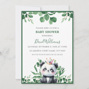 Invitation Cute Panda Végétation Foliage Baby shower neutre