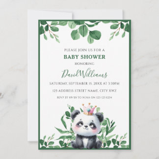 Invitation Cute Panda Végétation Foliage Baby shower neutre