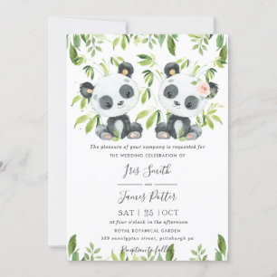 Invitation Cute Pandas Vert Bambou Mariage vert