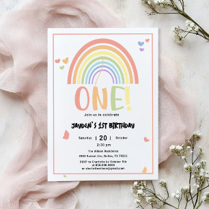 Invitation Cute Pastel Arc-en-ciel 1er anniversaire