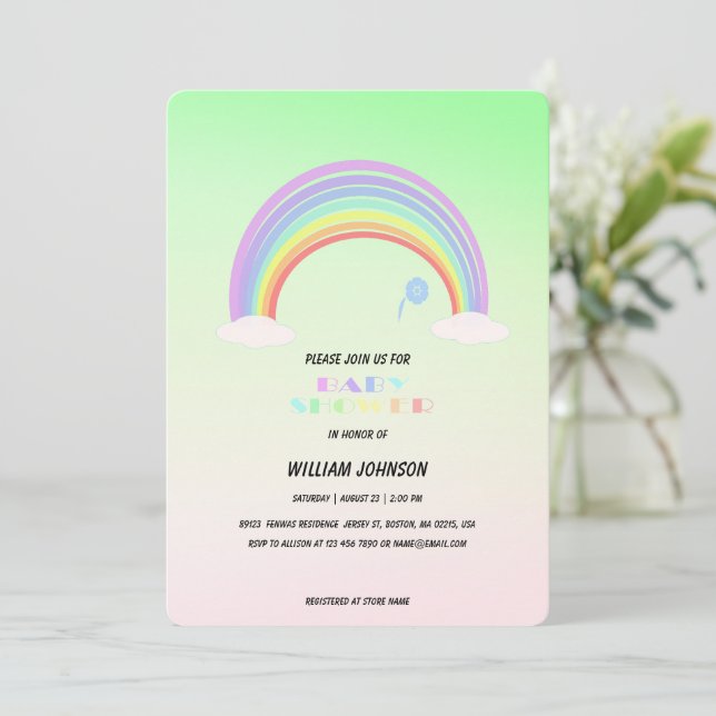 Invitation Cute Pastel Arc-en-ciel Baby shower de fleurs Gi (Debout devant)