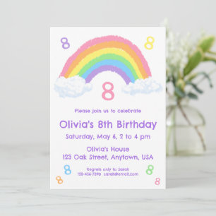 Invitation Cute Pastel Arc-en-ciel et nuages Anniversaire