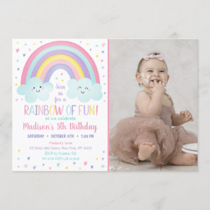 Invitation Cute Pastel Arc-en-ciel nuages Anniversaire