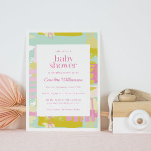 Invitation Cute Pastel Bleu rose Baby shower d'art Abstrait
