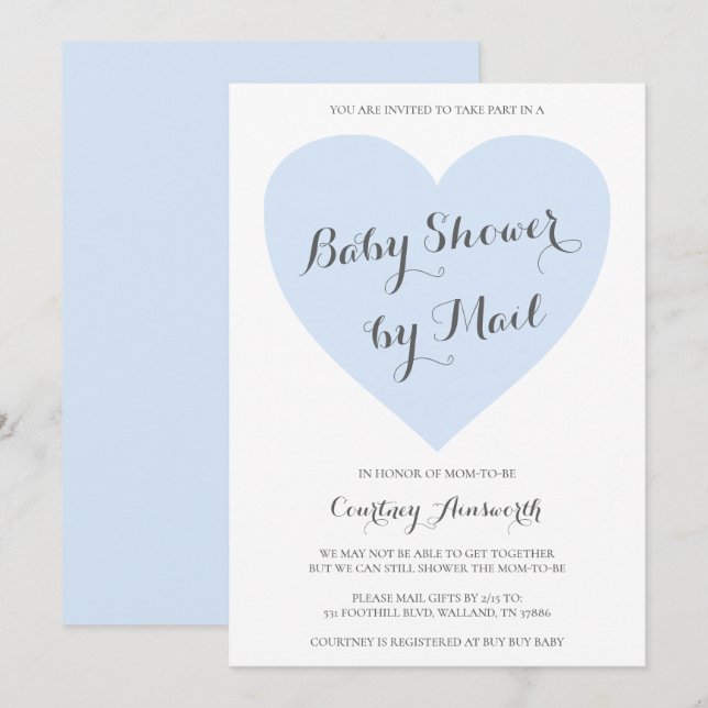 Invitation Cute Pastel Blue Heart Boy Baby shower Par Mail (Devant / Derrière)