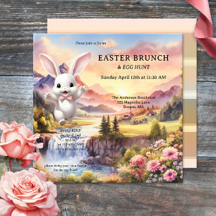 Invitation Cute Pastel Bunny Chasse aux oeufs de Pâques Brunc