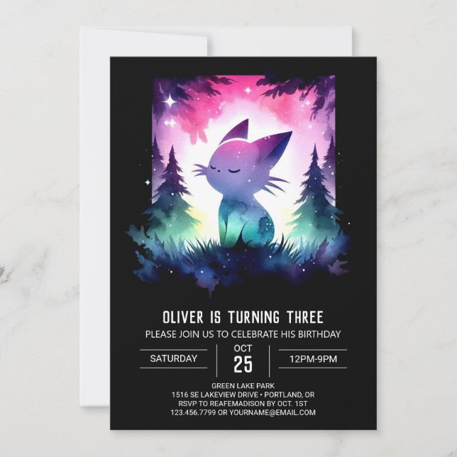 Invitation Cute Pastel Chat Anniversaire (Devant)