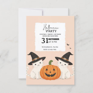 Invitation Cute Pastel Chat & Citrouille Halloween Party Invi