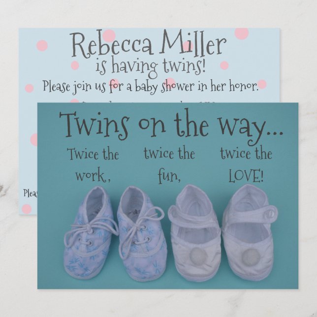 Invitation Cute pastel chaussures jumeaux baby shower invitat (Devant / Derrière)