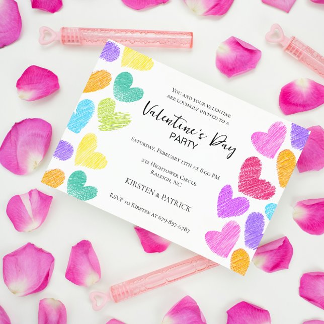 Invitation Cute Pastel Coeur Coloré Saint Valentin (Créateur téléchargé)