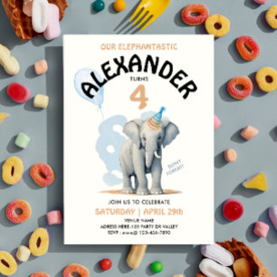 Invitation Cute Pastel Elephant Safari Zoo Garo Aquarelle