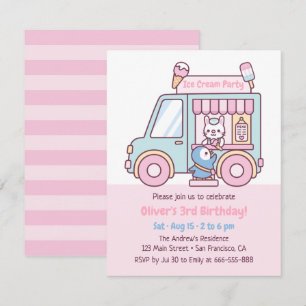 Invitation Cute Pastel Glace Cream Truck Anniversaire de enfa