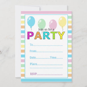 Invitation Cute Pastel Grandes Et Ballons Anniversaire