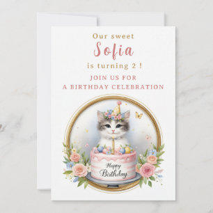Invitation Cute Pastel Kitten Gâteau d'anniversaire - - Anniv