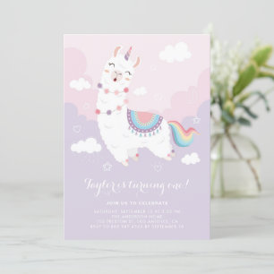 Invitation Cute Pastel Llama Unicorn Premier anniversaire fêt
