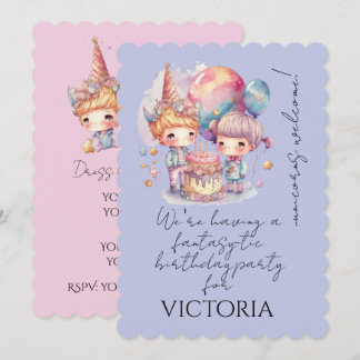 Invitation Cute Pastel Mauve Unicorn Children Cake Balloons