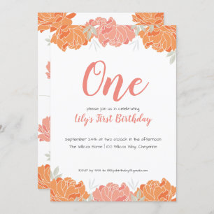 Invitation Cute Pastel Peonies Baby Girl's 1st Birthday Party