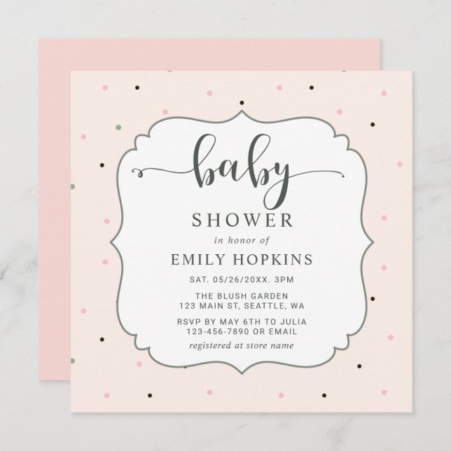 Invitation Cute Pastel Polka Dot Girl Carré Baby shower (Devant / Derrière)