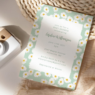 Invitation Cute Pastel Sage Green Daisies Baby shower Floral