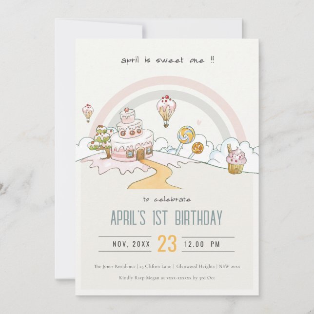 Invitation Cute Pastel Sweet One Candy Land 1er anniversaire (Devant)