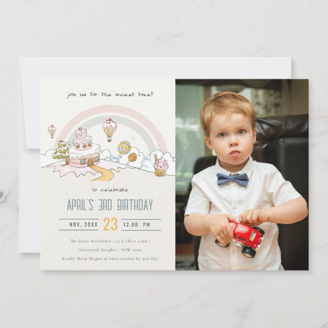 Invitation Cute Pastel Sweet Time Candy Land Photo` Anniversa (Devant)