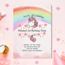 Cute Pastel Unicorn & Rainbow Premier anniversaire