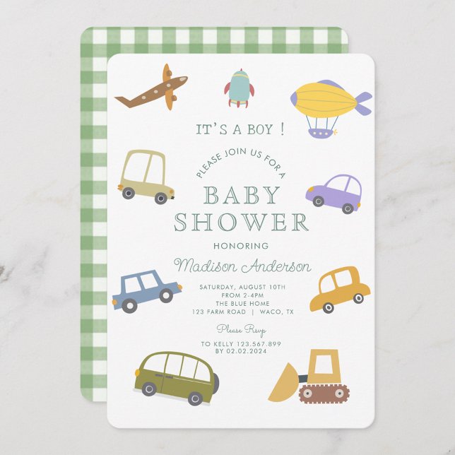 Invitation Cute Pastel Voiture Truck Plane Baby shower de fus (Créateur téléchargé)
