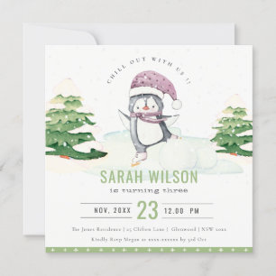 Invitation Cute Pastel Winter Penguin Enfants N'importe quel