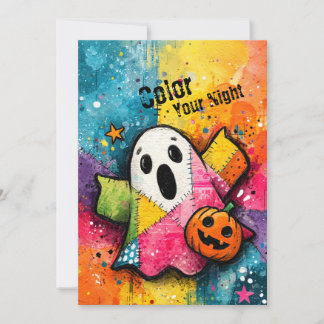Invitation Cute Patchwork Ghost Colorful Splatter Art