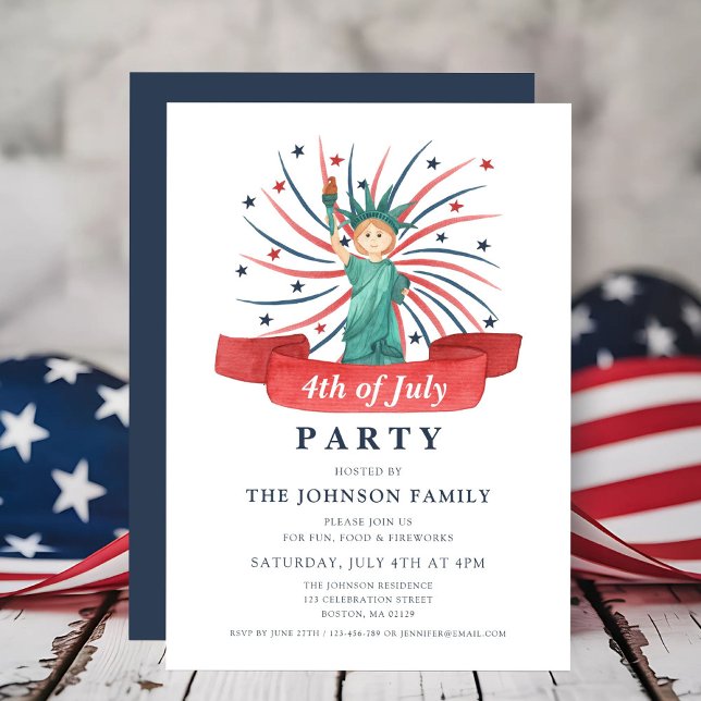 Invitation Cute Patriotique Rouge Blanc Et Bleu 4 juillet (Cute Patriotic Red White And Blue 4th of July Invitation)