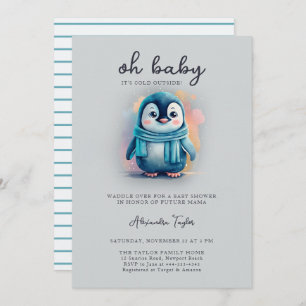 Invitation Cute Penguin Baby Froid à l'extérieur Sweet Boy Do
