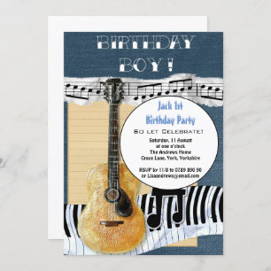 Invitation Cute Personnalisée 1er anniversaire Boy Party Guit