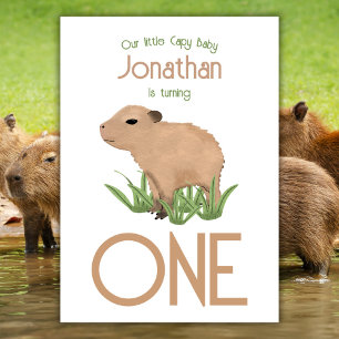 Invitation Cute personnalisée 1er anniversaire Capybara Baby