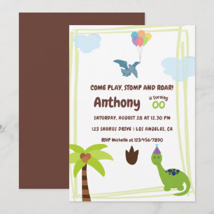 Invitation Cute Personnalisée Dinosaure thème de fête Invitat
