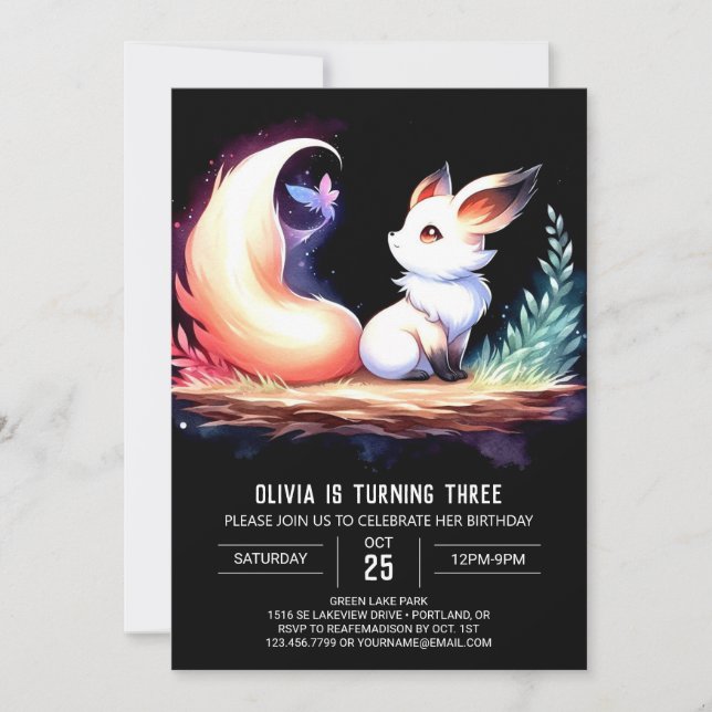 Invitation Cute personnalisée Fox Anniversaire numérique (Devant)