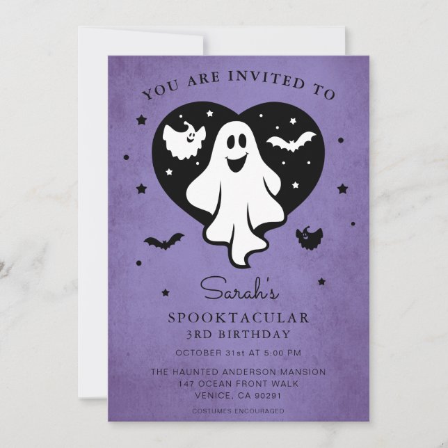 Invitation Cute Personnaliser Halloween Ghost Heart Bat Invit (Devant)